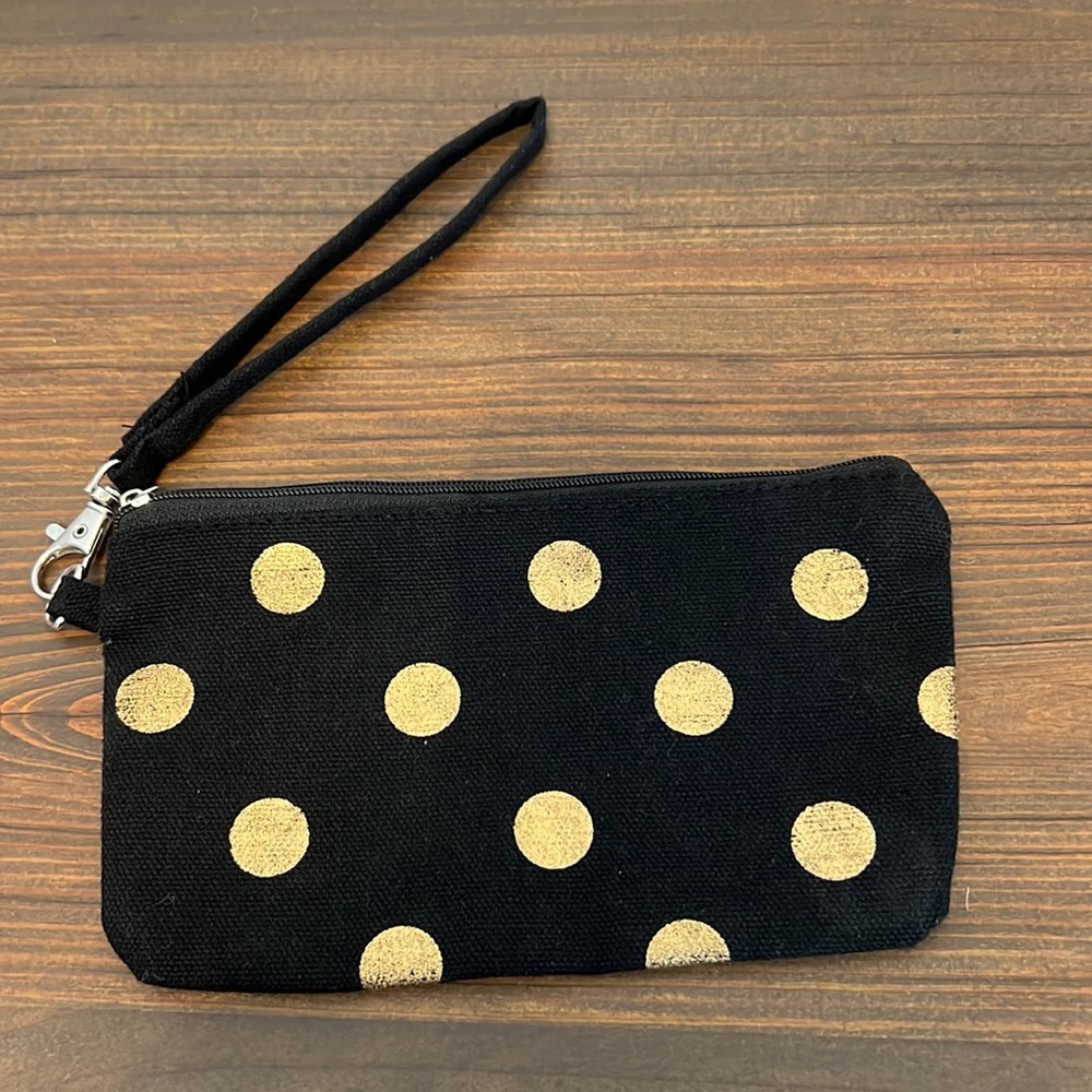 Black and Gold Polka Dot Zippered Clutch/Coin Purse